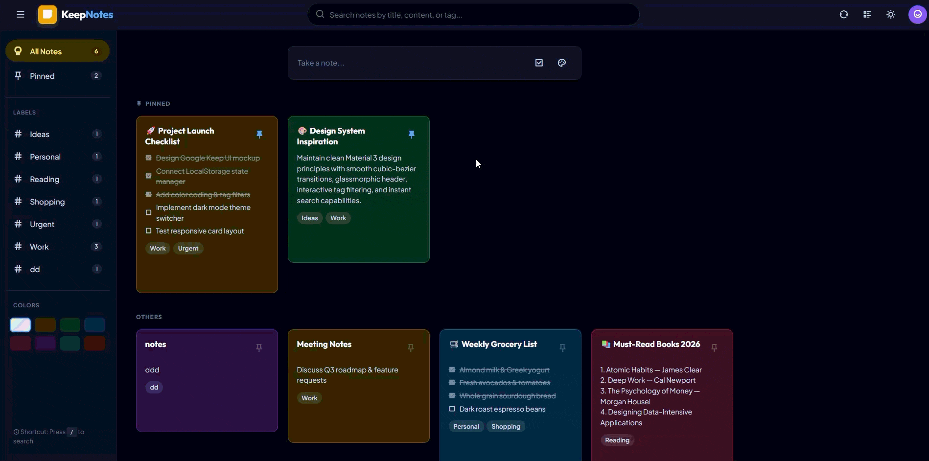 Completed sticky notes web application demonstration built with Google Antigravity IDE